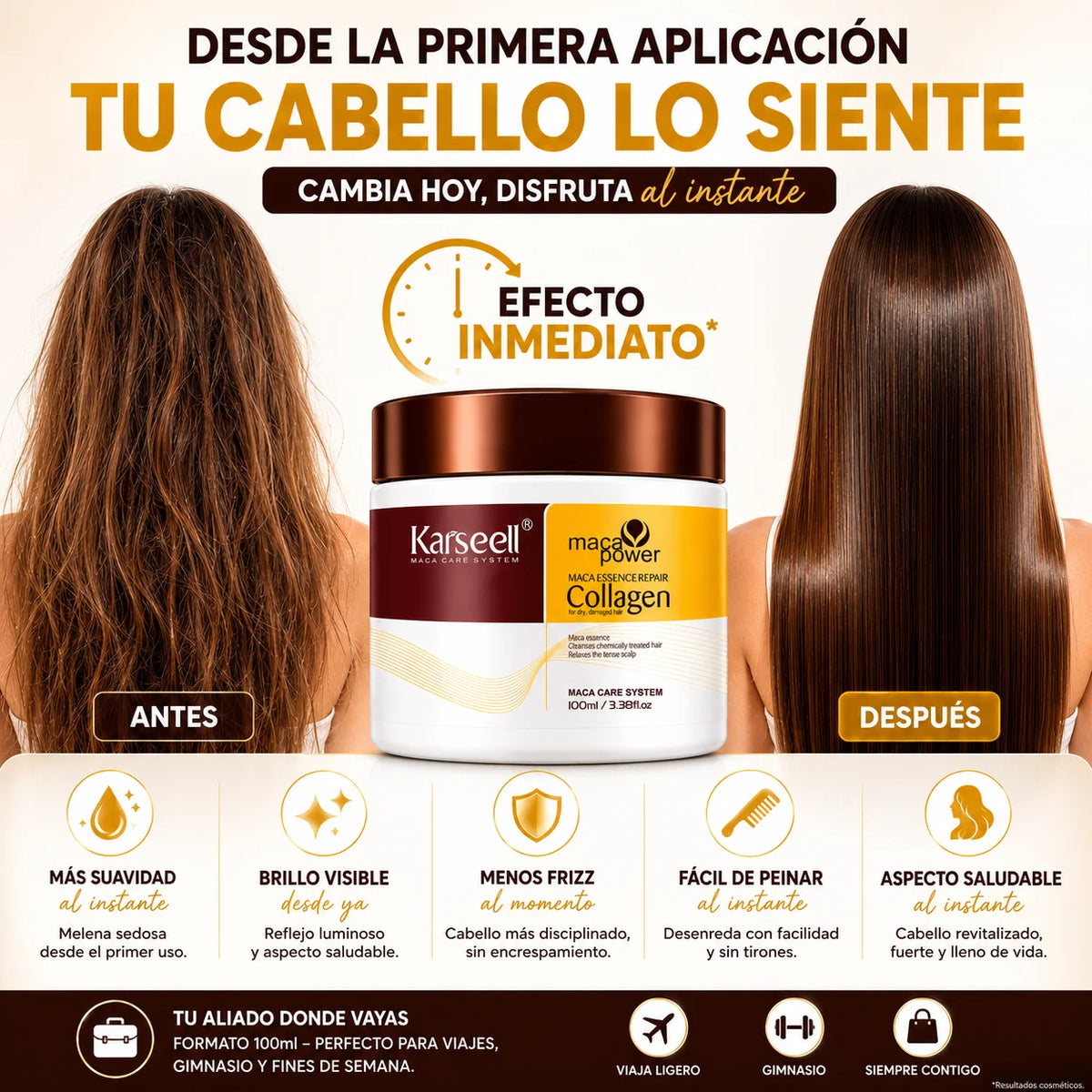 KARSEELL Hair Mask with Collagen, Coconut Oil, Argan, and Maca - Intensive Repair and Deep Hydration for Dry, Damaged Hair, Travel Size 100ml, Professional Anti-Frizz Treatment, Enhances Shine and Softness