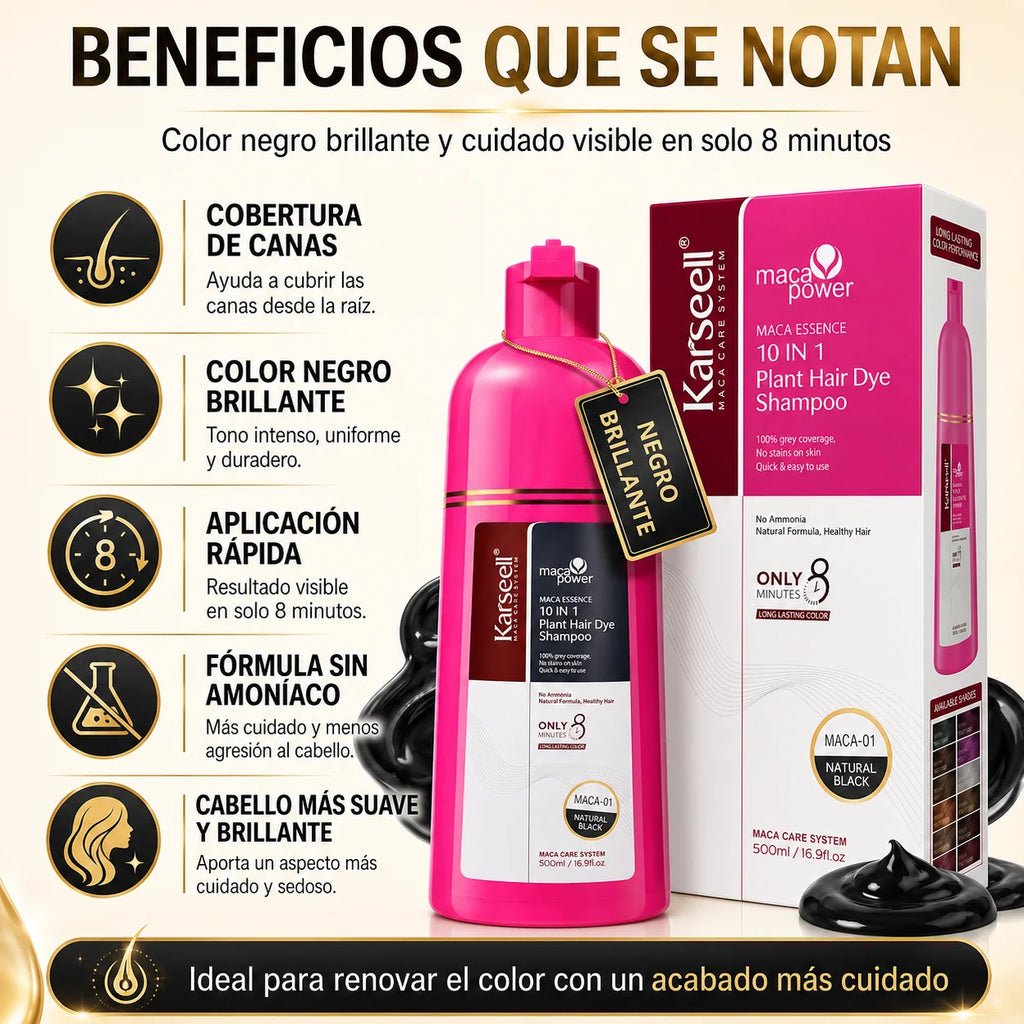 Karseell hair dye shampoo 10 in 1 covers gray instant dye hair color shampoo hair without parabens without silicones without ammonia men and women 500ml. - natural black
