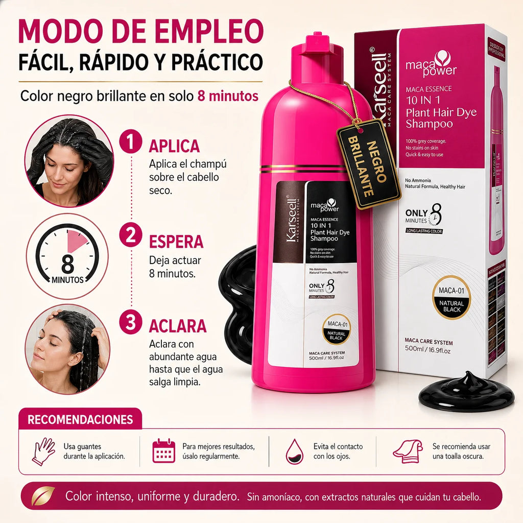 Karseell hair dye shampoo 10 in 1 covers gray instant dye hair color shampoo hair without parabens without silicones without ammonia men and women 500ml. - natural black