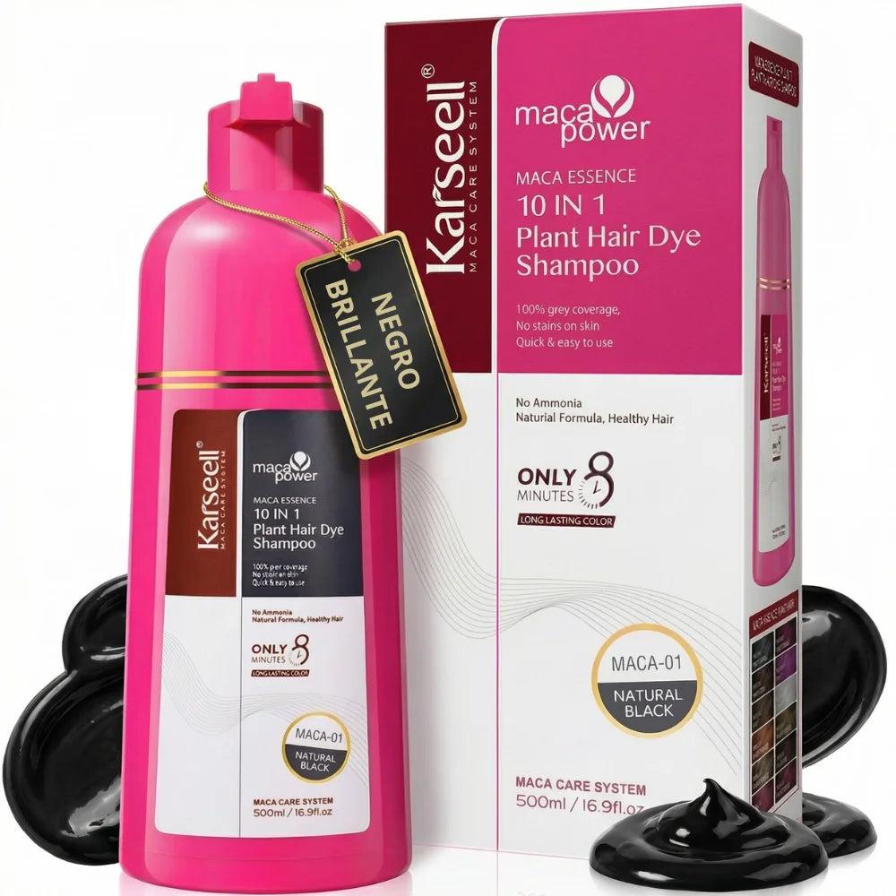 Karseell hair dye shampoo 10 in 1 covers gray instant dye hair color shampoo hair without parabens without silicones without ammonia men and women 500ml. - natural black