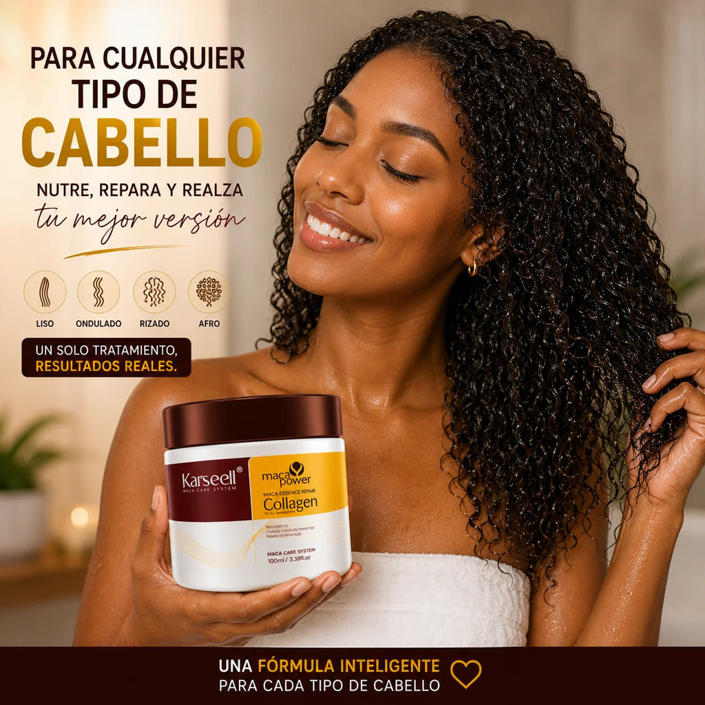 KARSEELL Hair Mask with Collagen, Coconut Oil, Argan, and Maca - Intensive Repair and Deep Hydration for Dry, Damaged Hair, Travel Size 100ml, Professional Anti-Frizz Treatment, Enhances Shine and Softness