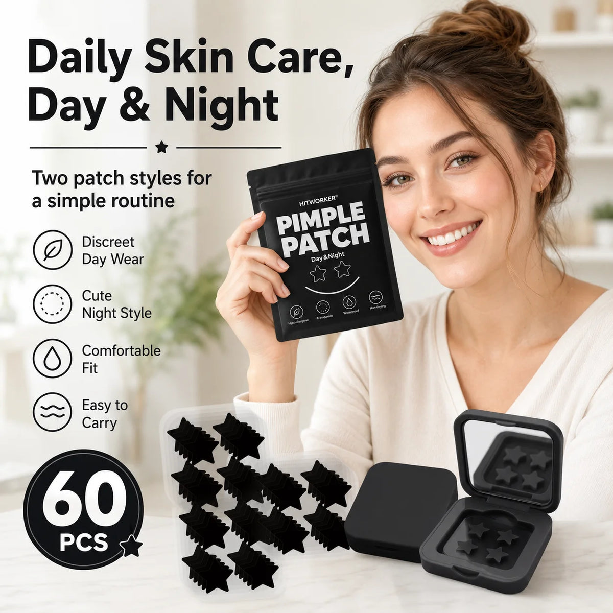Parches Negros para Granos – 60 Unidades con Funda Espejada | Hydrocoloides Invisibles