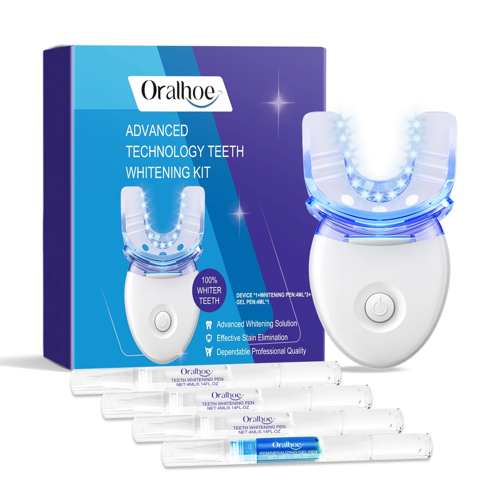 Kit de Blanqueamiento Dental con Luz LED – 4 Geles Blanqueadores Profesionales