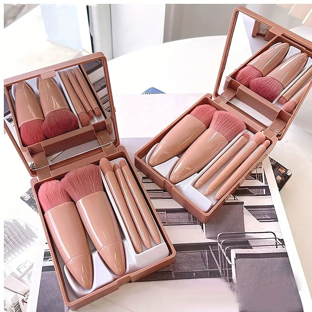 Kit de Brochas de Viaje 5 Piezas – Set Plegable con Espejo Incluido