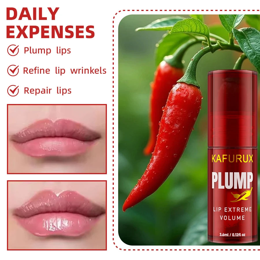 Huile Repulpante pour les Lèvres – Huile Volumatrice pour les Lèvres au Piment avec Brillance Longue Durée