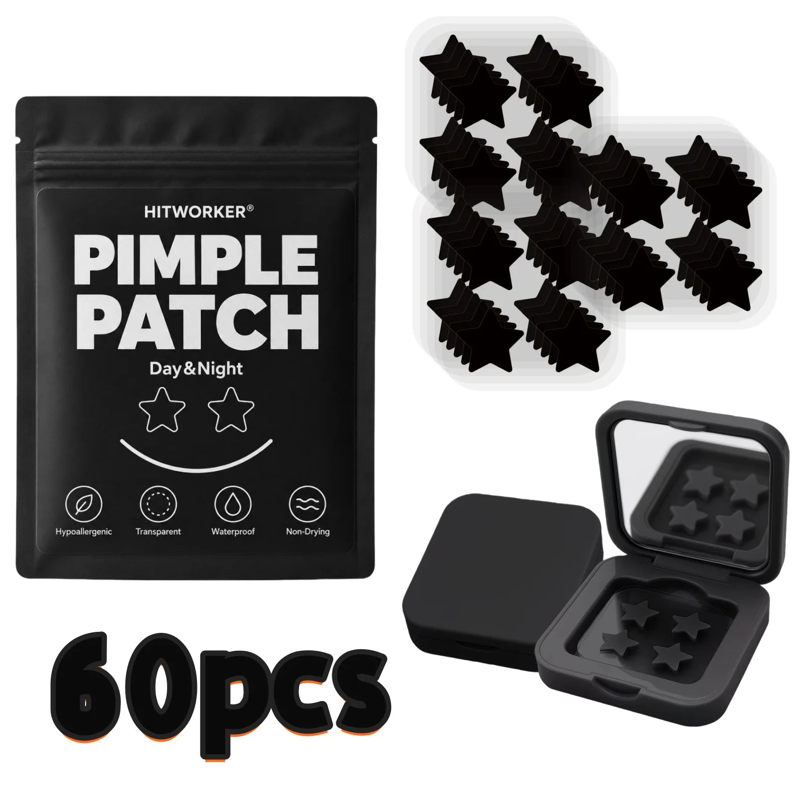 Parches Negros para Granos – 60 Unidades con Funda Espejada | Hydrocoloides Invisibles