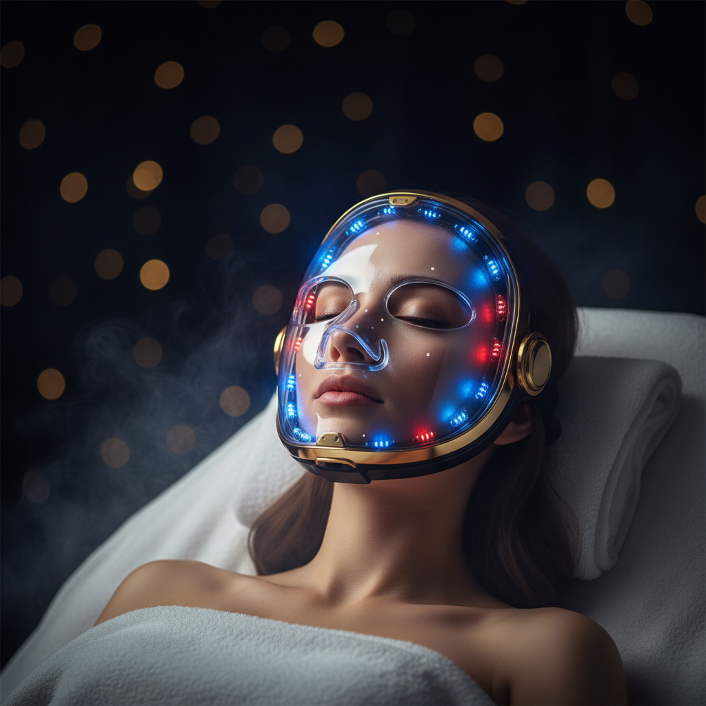 LuminaGlow máscara LED facial lifestyle spa